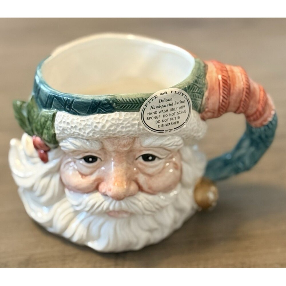 Vintage Fitz & Floyd  Santa Claus Coffee Mug Hand Painted Christmas 1992